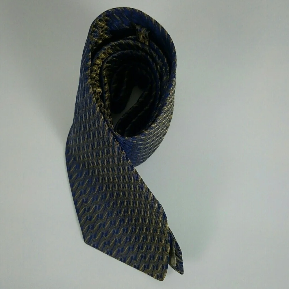 Dion Signature Blue Gold Silk Neck Tie 4